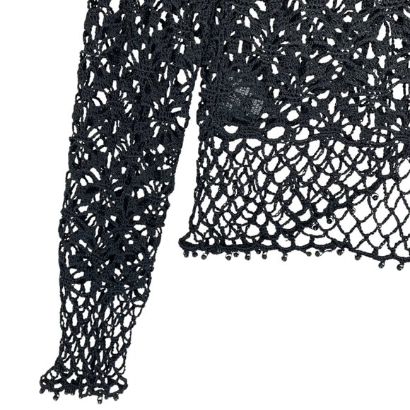 Boho Crochet Mesh Tie Up Top/Cardigan black, shrug or bolero punk, goth sz sm - Picture 4 of 13